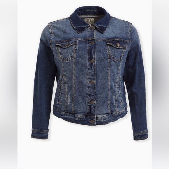 Torrid Womens size 1 Denim Trucker Jacket Medium Wash Stretch Pockets - Picture 1 of 16